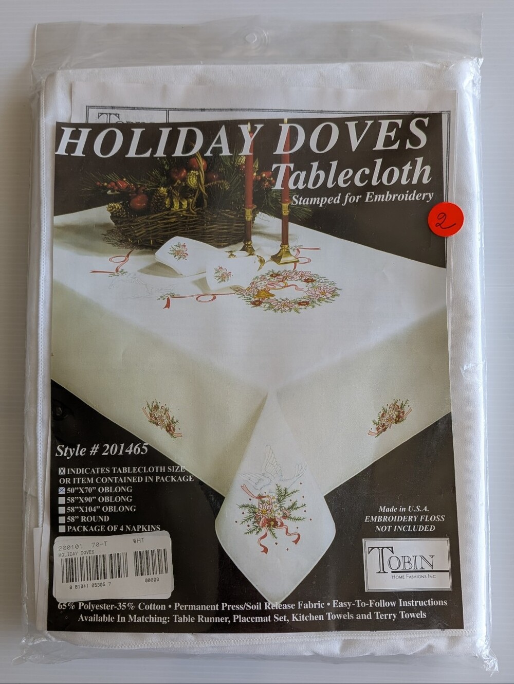 Tobin Holiday Doves Tablecloth Stamped for Embroidery Kit